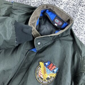 Crown Of California Jacket Mens XL Green Nylon Bomber AMA Eagle Flag Patch USA